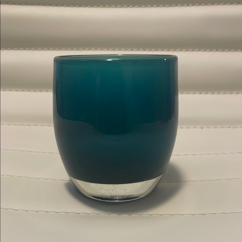 Teal Glassybaby hand blown glass candle holder